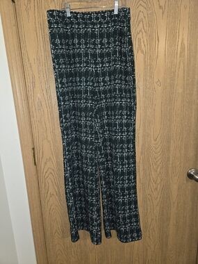 SHEIN Dark Green Tweed Print Wide Leg Pants - Size XL